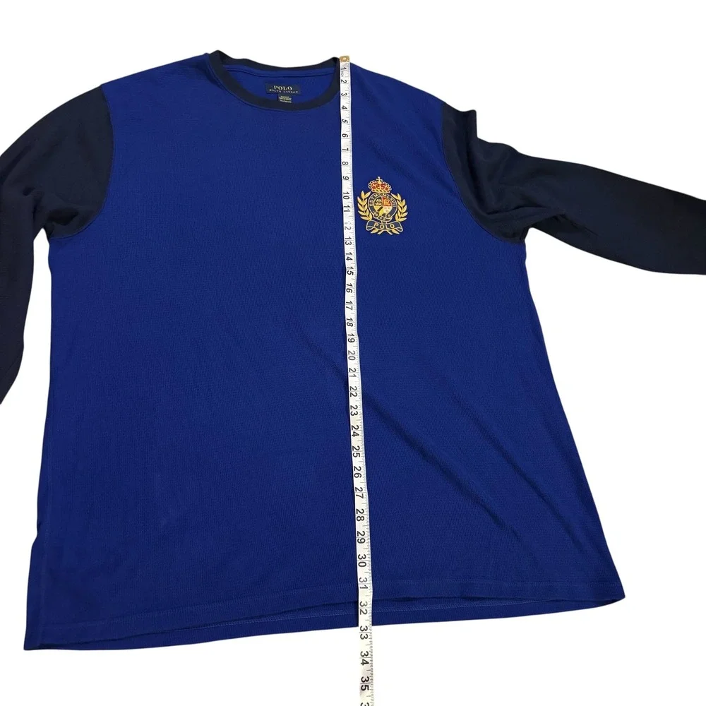 Polo‎ Ralph Lauren Mens 2XL Blue Crested Long Sleeve Sleepwear Crew Neck Shirt
